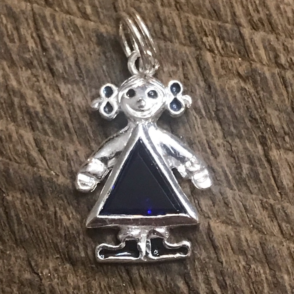 925 Sterling Silver Jezlaine (Vintage?) Blue Stone (Sept?) Girl Charm